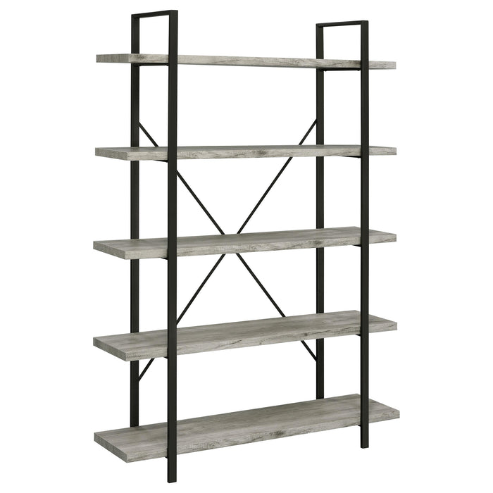 Cole 5-Shelf Bookcase Grey Driftwood and Gunmetal image