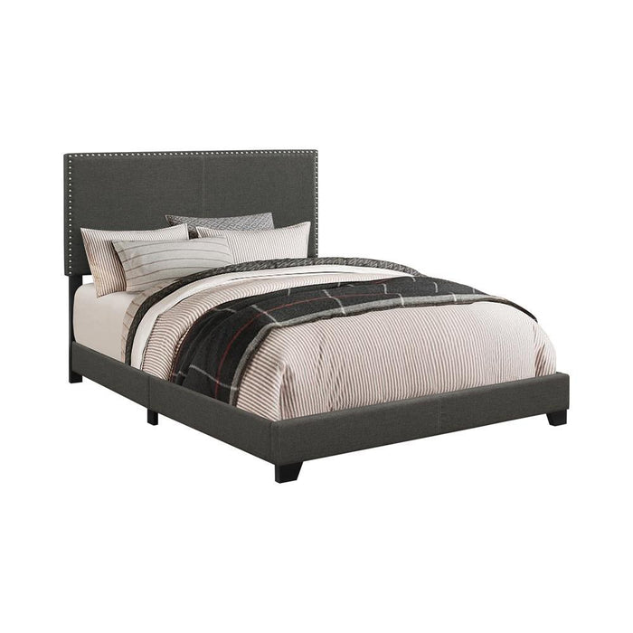 Boyd Twin Upholstered Bed with Nailhead Trim Charcoal