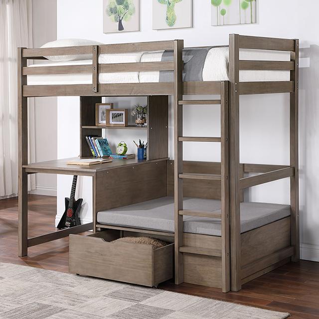 CALLISTUS Twin Workstation Loft Bed, White & Gray